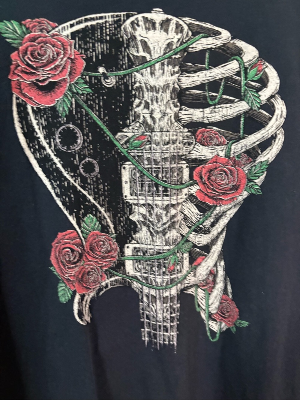 Torrid Black Women's Short-Sleeve Tee with Rose & Guitar Ribcage open back - Picture 2 of 8